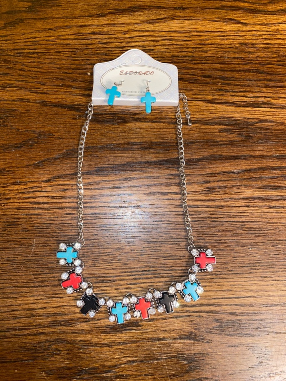 El Dorado Southwest Multicolor Cross Necklace matching Turquoise Earring Set